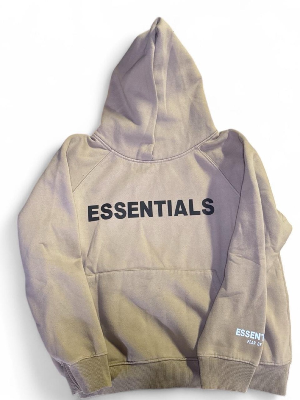 Essentials Men’s Hoodie Sweatshirt in Beige with Black Logo